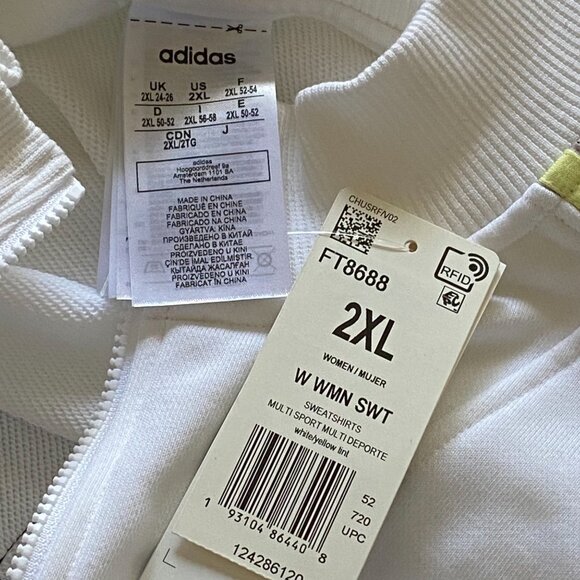 Adidas NWT White Half-Zip Sweatshirt Neon Yellow Logo Stripe Sleeves Women's 2XL - Picture 9 of 11